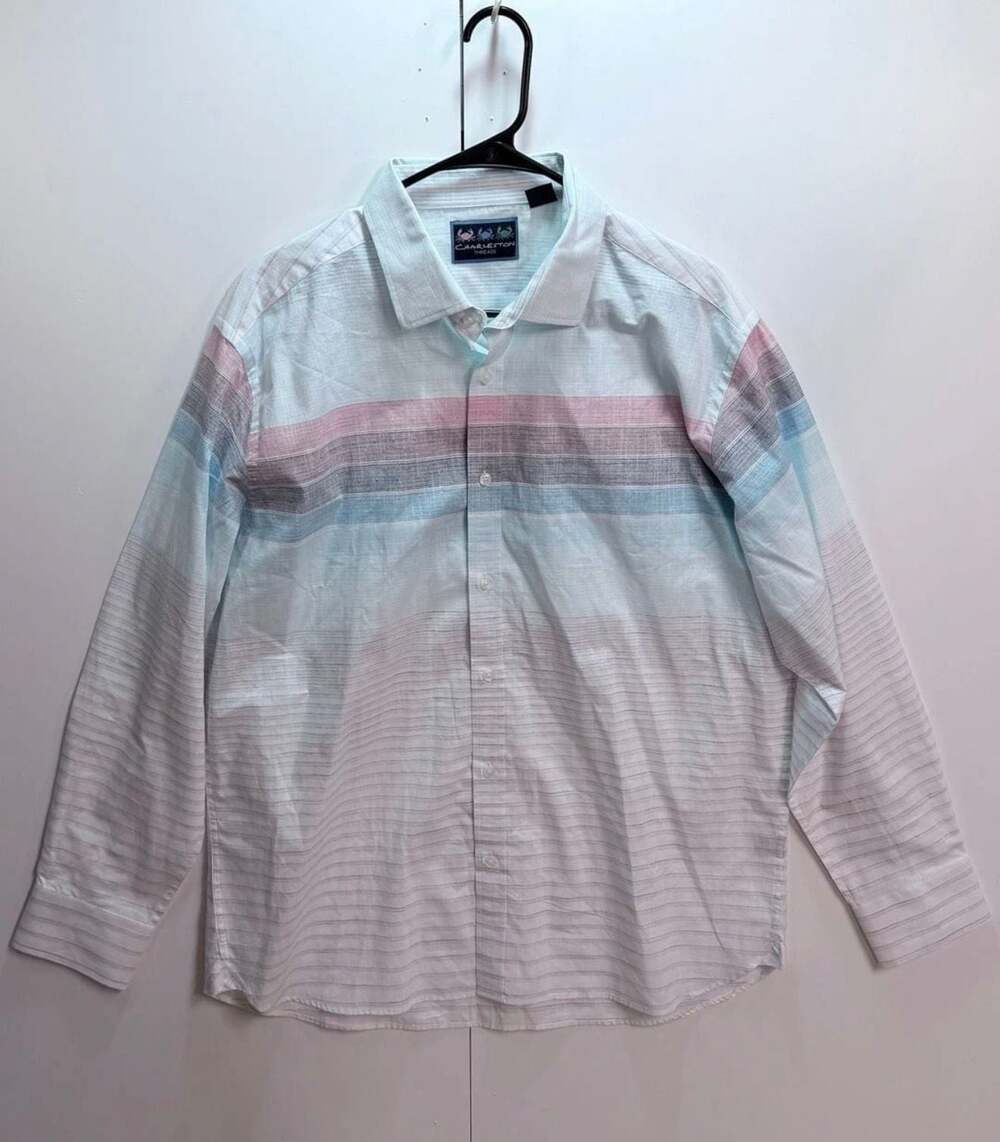 Charleston Threads Men's Long Sleeve Shirt Multi-Color Striped 100% Cotton